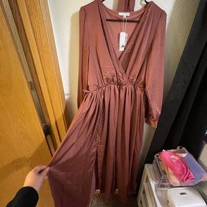 Baltic Born Jenna Dark Maroon Double Slit Long Sleeve Dress